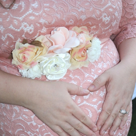 Floral Belly wrap belt pregnancy bow for baby shower - Picture 8 of 9